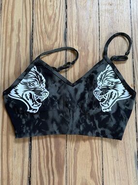 Darc Sport Black Tie-Dye Sports Bra with White Wolf Graphics